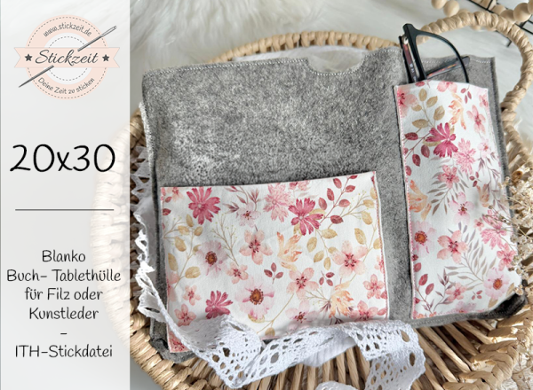 Buch- Tablethülle aus Filz mit Taschen - ITH-Stickdatei